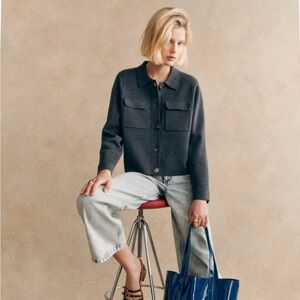 Sezane Betty Merino Wool Cardigan, Anthracite Grey, size XXS